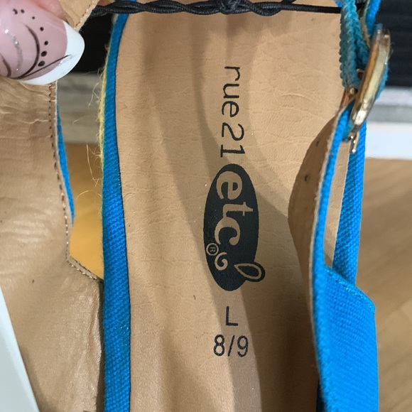 Rue 21 Blue Open Toe Ankle Strap Wedge Shoes - Picture 9 of 10